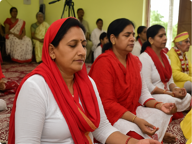 Meditation session at Kriya Yoga Wellness Gangasagar guided by Giri Surya Swami