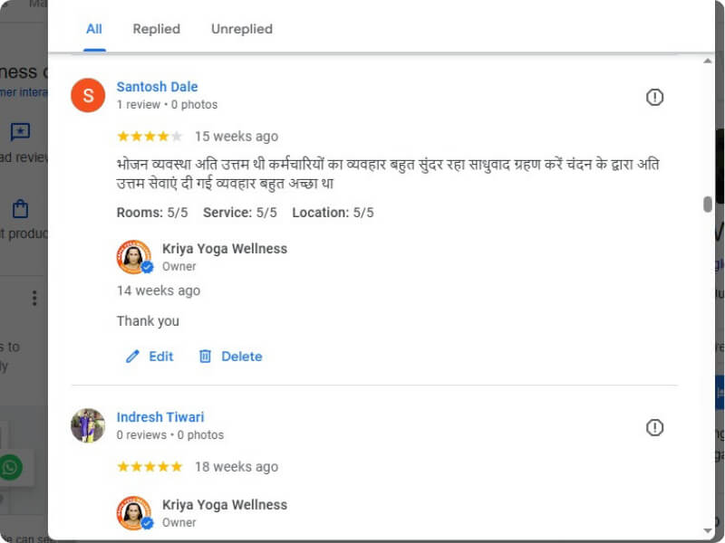 Google review on stay at Kriya Yoga Wellness