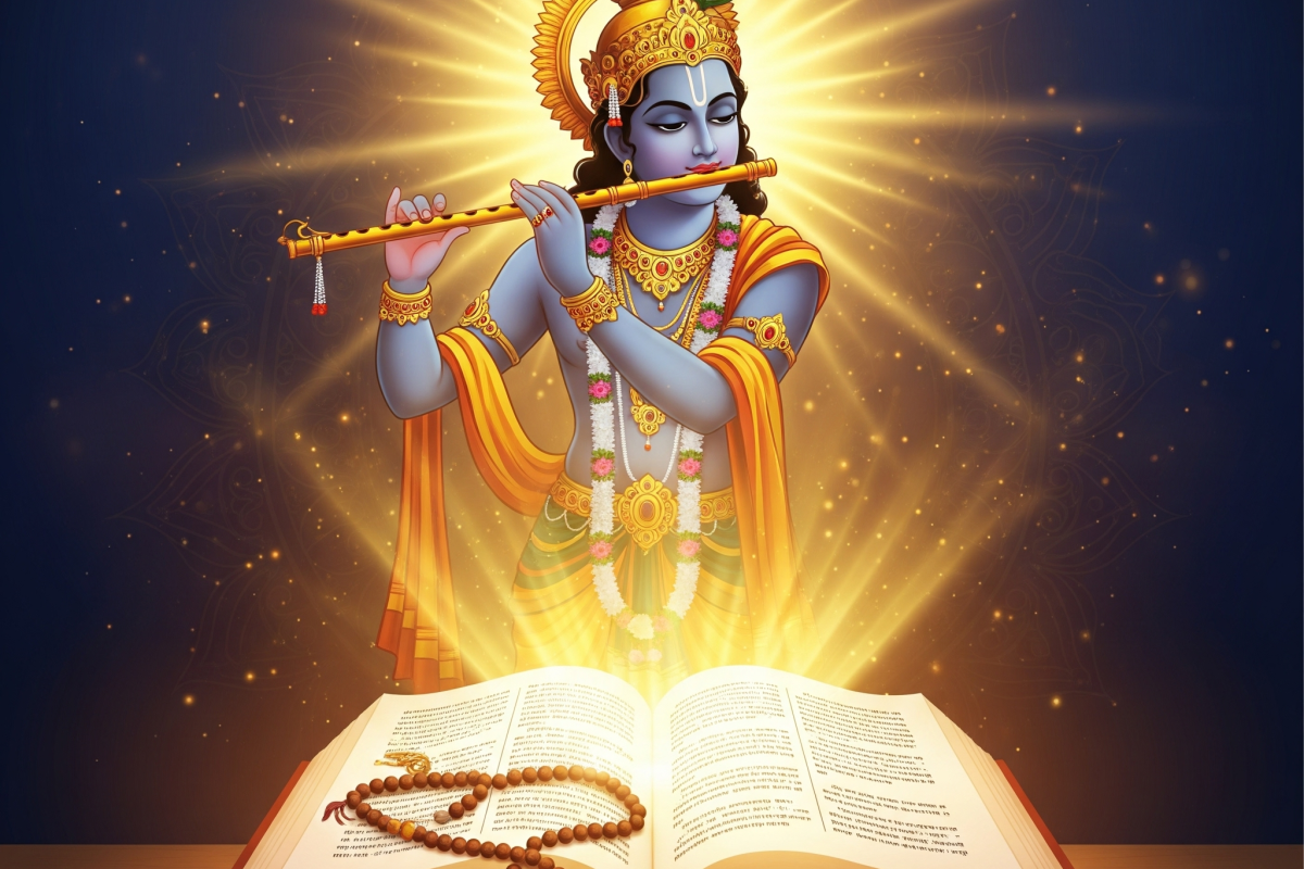 Lord Krishna revealing the wisdom of the Bhagavad Gita for spiritual growth and inner transformation