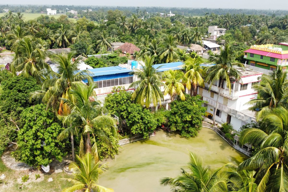 Drone view of Kriya Yoga Wellness retreat and guest house in Gangasagar