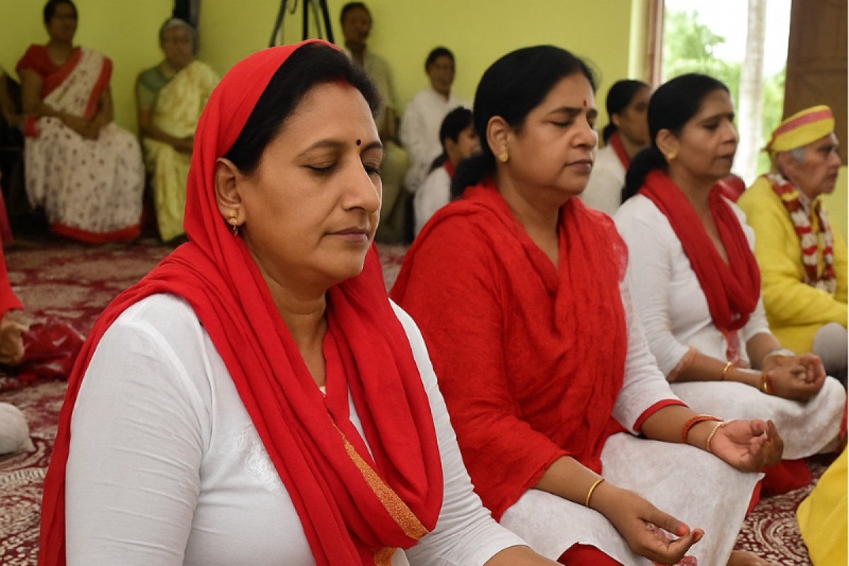 Meditation session at Kriya Yoga Wellness Gangasagar guided by Giri Surya Swami